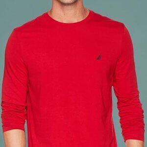Nautica Men's Long Sleeve Solid Crew Neck T-Shirt Shirt, nautica red, M